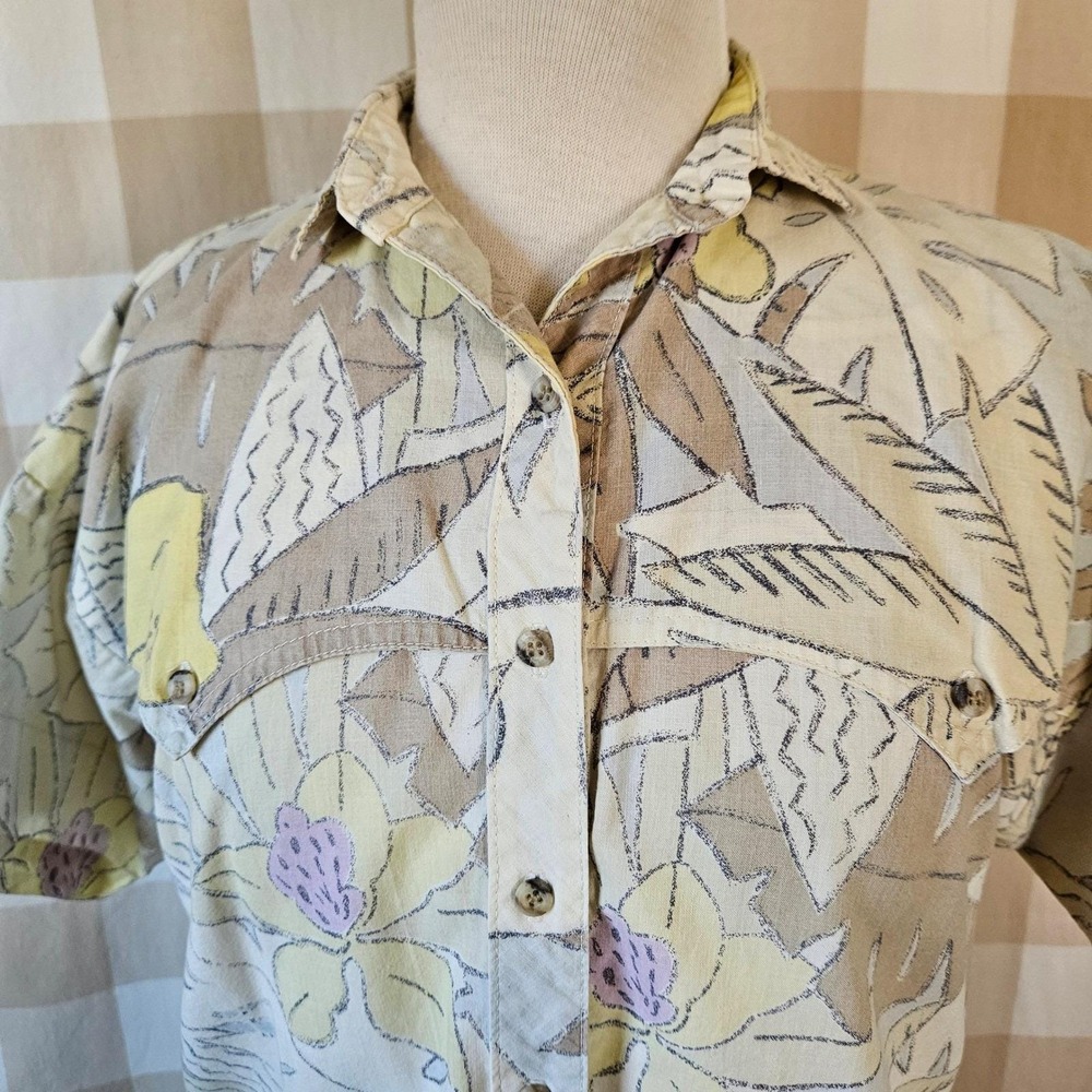 Vtg 80s Circle T by Marilyn Lenox Western Hawaiian Tropical Floral Shirt L - Picture 2 of 8